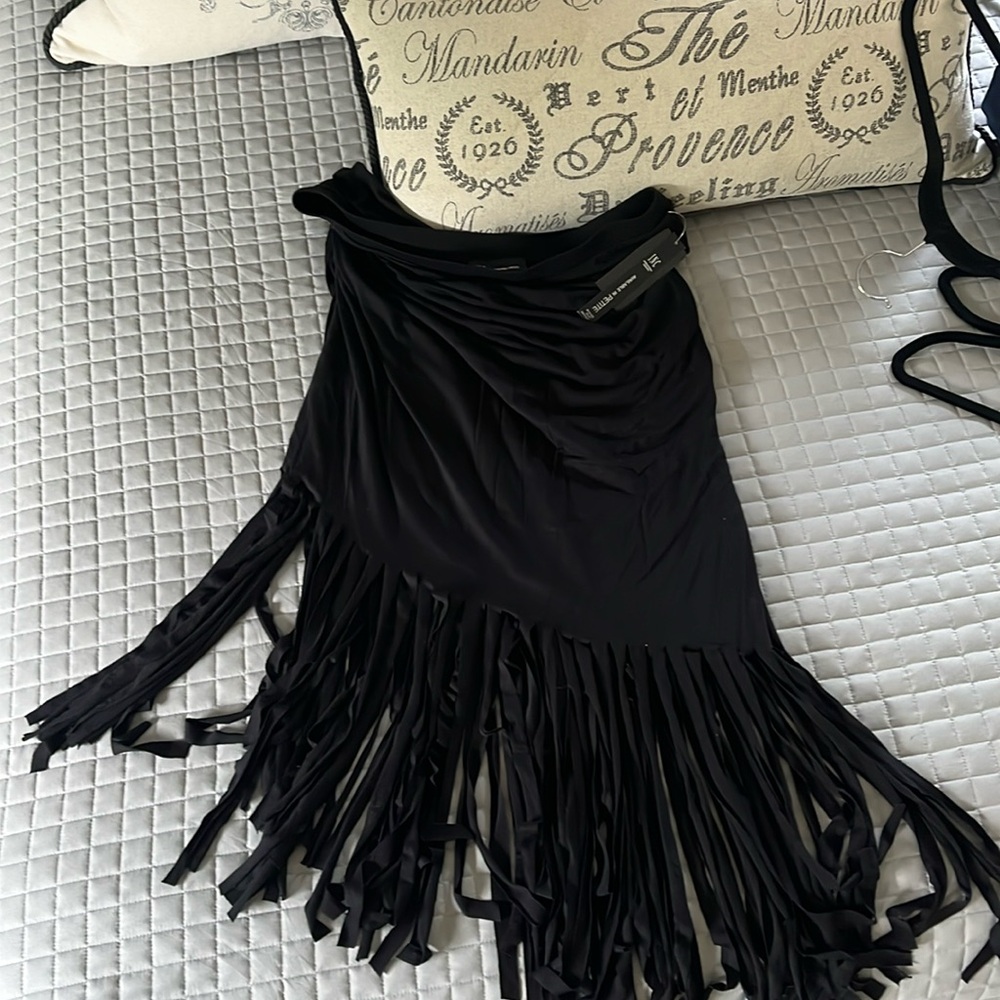 INC International Concepts Black Fringe Midi Skirt